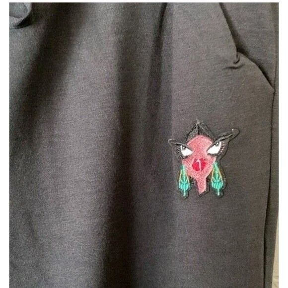 Badgley Mischka Black French Terry Joggers w/Pockets Size XL Embroidered Casual - Picture 4 of 10